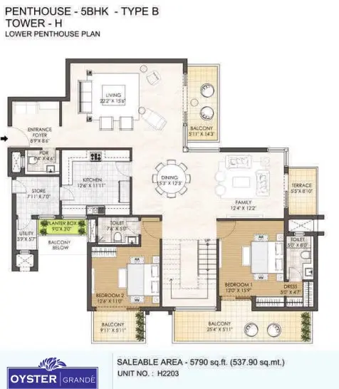 Adani M2K Oyster Grande penthouse plan 1